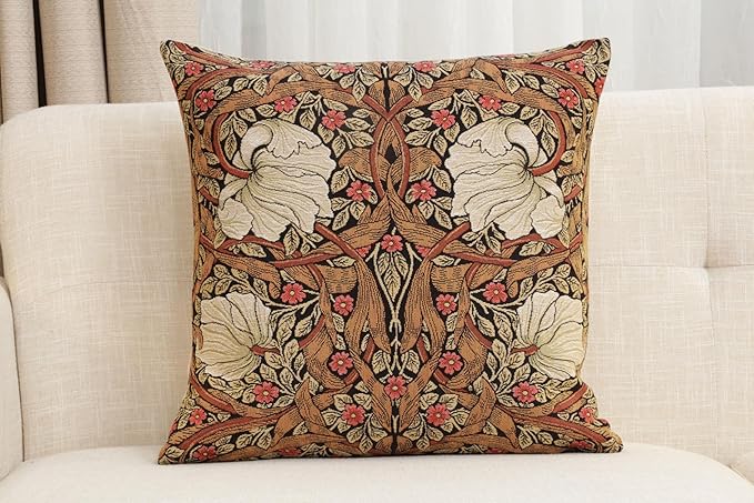 Charlotte Home Furnishings Pimpernel Tobacco Brown Floral Throw Pillow Cover 18” x 18” – Botanical Tapestry Cushion Cover for Sofa or Bed | Jacquard Woven in Europe | Insert Not Included-Ruum Studio Home