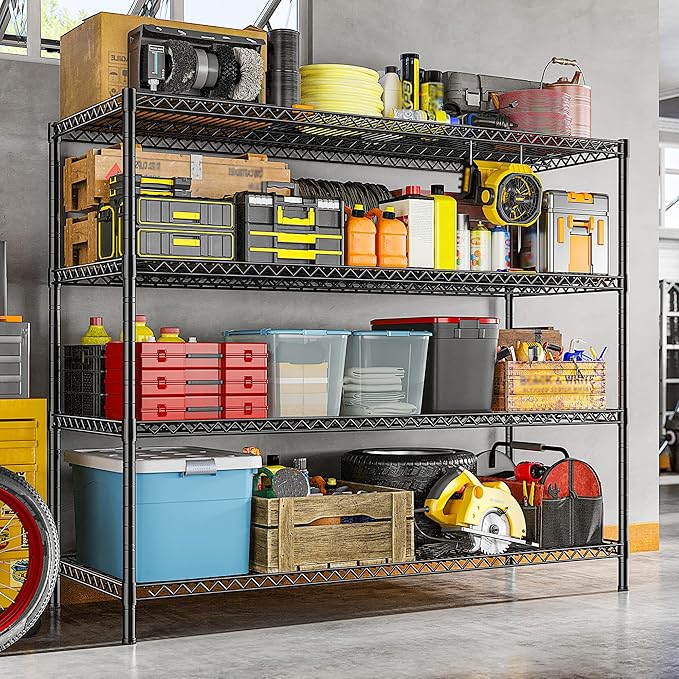 REIBII 2560LBS Storage Shelves 55.5"W Metal Shelving Unit 4 Tier Wire Shelving Commercial Adjustable Garage Shelving Heavy Duty for Storage Rack for Pantry, Garage, Kitchen, 55.5"W x 18"D x 55.5"H-Ruum Studio Home