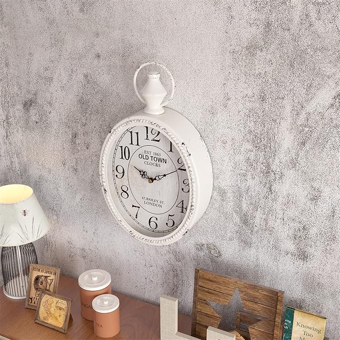 Menterry Small Retro Oval Wall Clock, Antique Old Design, White Vintage Style, Battery Operated Silent Decor Wall Clocks for Kitchen,Bedroom,Farmhouse,Bathroom (11.2" H x 6.7" W)-Ruum Studio Home