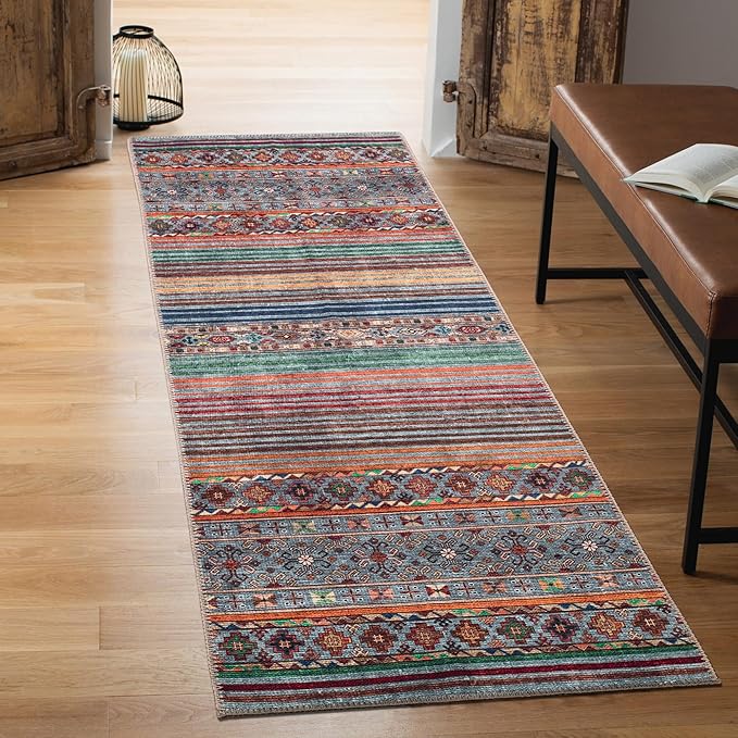 Keen Home Design 2x12 Rug - Machine Washable Runner Rug with Non-Slip Backing, Ideal for Hallway, Entryway, Kitchen, Laundry Room - Vintage, Easy Clean, Durable, Low Pile - (2'6" x 12')-Ruum Studio Home
