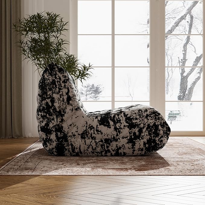 Bean Bag Chair, Fireside Chair Bean Bag Sofa Large Bean Bag Chair for Adults, Bean Bag Chairs for Teens with High Density Comfortable Foam, Memory Foam Bean Bag for Living Room, Bedroom(Black Pattern)-Ruum Studio Home