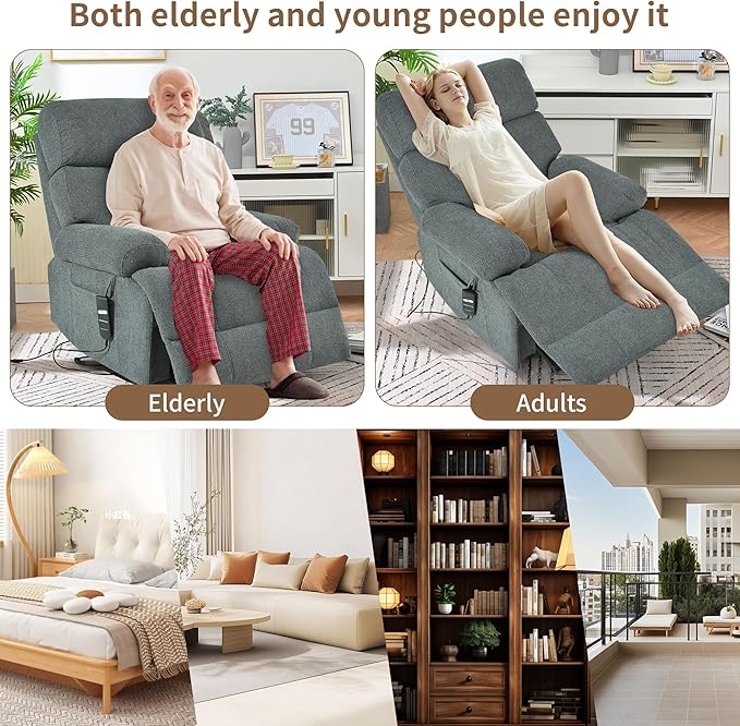 Power Lift Chair Recliners for Elderly, Overstuffed Electric Lift Recliner Chair with Widened Footrest Side Packets for Living Room Bedroom-Ruum Studio Home