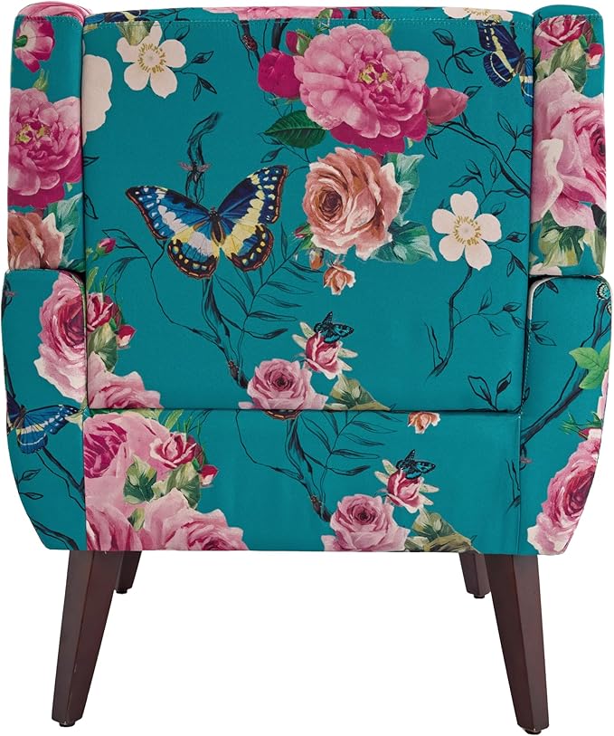 UIXE Floral Accent Chair, Modern Upholstered Armchair in Fabric for Living Room, Comfy Club Arm Chairs Single Sofa Button Tufted Bedroom Reading Seat - Pattern Blue, Set of 1-Ruum Studio Home