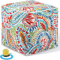 Juexica 1 Pack Ottoman Poufs Indoor Outdoor Inflatable Ottoman Stool Cube Pouffe Square Footstool with Handle for Patio Garden Home Boho Decorative Living Room, Bedroom (16 x 16 x 16 Inches)-Ruum Studio Home