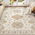 Washable Area Rugs for Living Room - 7x9 Neutral Vintage Distressed Floral Farmhouse Boho Large Soft Floor Rug Indoor Non Slip Carpet for Living Room Bedroom Dining Room Office - Orange/Yellow/Beige-Ruum Studio Home