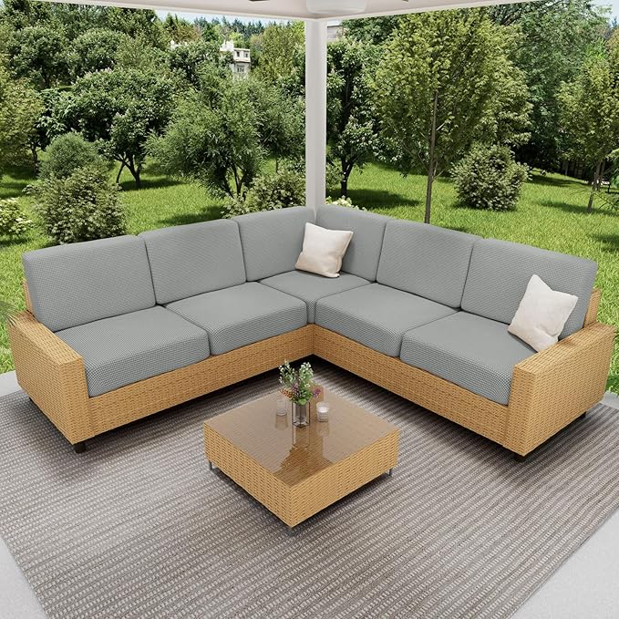 hyha Waterproof Couch Cushion Covers, Sectional Sofa Cushion Slipcovers L Shape, Thick Stretch Jacquard Fabric, Washable Chaise Lounge Cover with Elastic Bottom (1 Piece for Chaise, Light Grey)-Ruum Studio Home