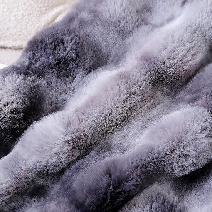 UKELER Soft Faux Fur Throw Blanket 50''x60'' Dark Grey Reversible Shaggy Blanket Plush Thick Fluffy Blankets Throws for Bed, Couch, Sofa, Office, Camping-Ruum Studio Home