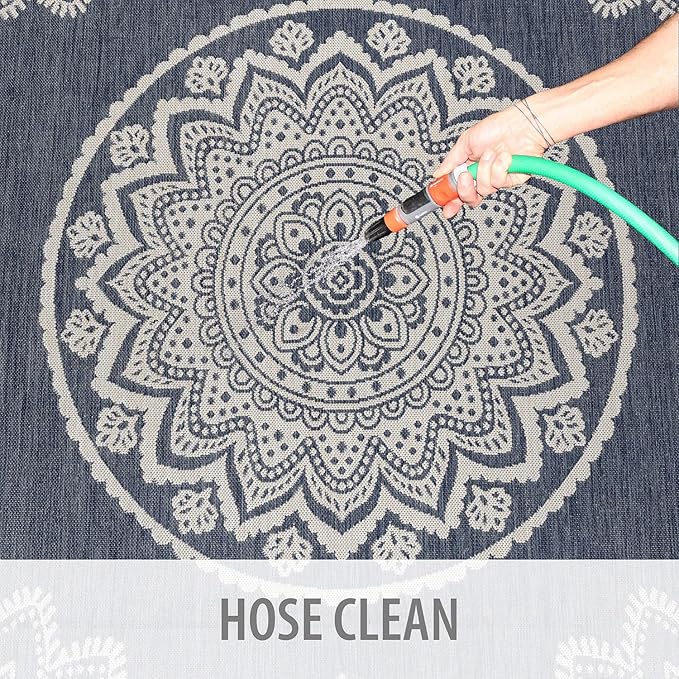 CAMILSON Outdoor Rug 10x14 Modern Area Rugs for Large Indoor and Outdoor Patios and Porches - Waterproof Washable Non-Shedding Easy-to-Clean Outside Carpet (10 x 14, Medallion - Blue/White)-Ruum Studio Home