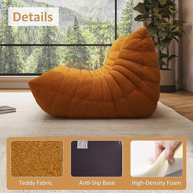 Bean Bag Chair, Oversized Loveseat Fireside Chair for Adults, 2 Seater with Memory Foam Filled, Lazy Sofa Lounge Floor Sofa for Living Room, Bedroom, Office, No Assembly Required. (Yellow)-Ruum Studio Home