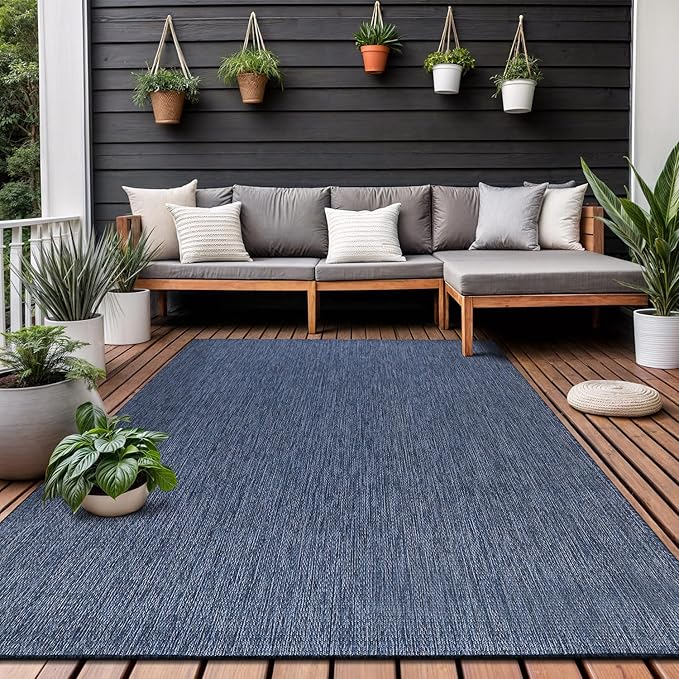 Washable Indoor Outdoor Rug 8x10 Weather Resistant Area Rugs Modern Solid for Porch Deck Balcony Backyard Patio Outside Carpet (8 X 10 Azure Blue)-Ruum Studio Home