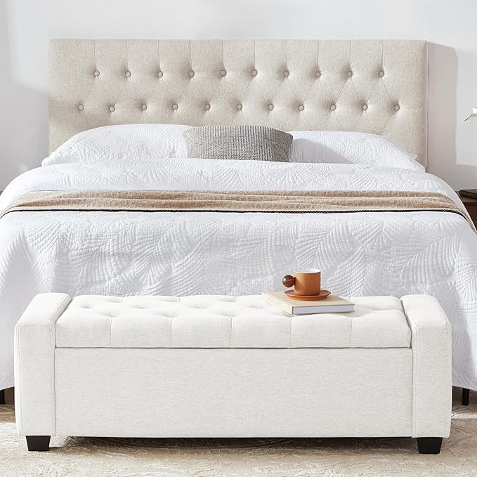 48" Ottoman with Storage, White Storage Ottoman Bench with Safety Hinge, Upholstered Entryway Bench with Seating for Bedroom, Living Room, Holds up to 330 lb-Ruum Studio Home