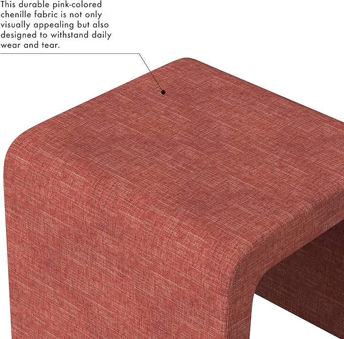 Modern Channel Pink Chenille Foot Stools Ottoman Home Décor, Soft Ottoman Foot Rest Chair for Bedroom and Living Room, Vanity Chair and Stool in Dressing Area, and Lounge-Ruum Studio Home