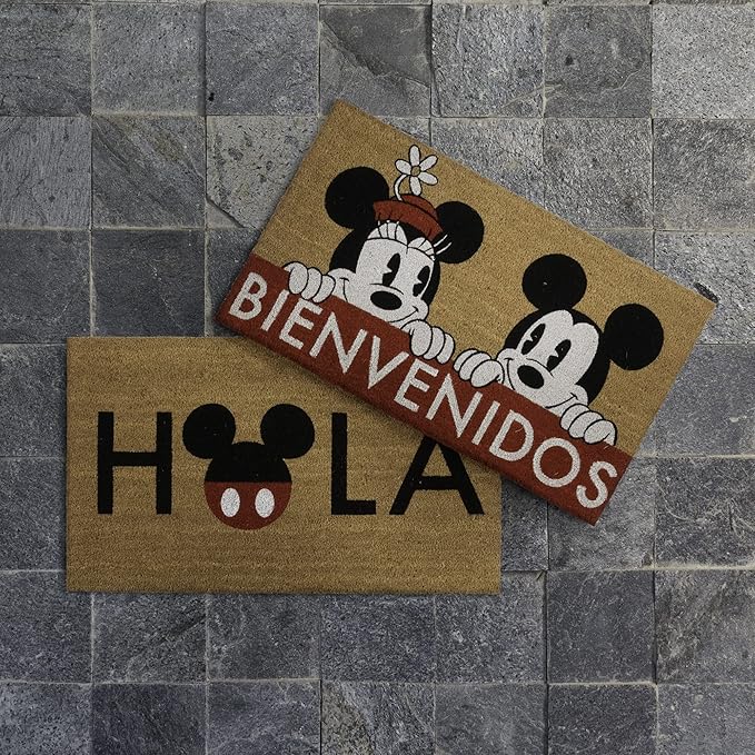 Gertmenian Disney Mickey Mouse Doormat Rug Retro Front Door Coir Mat Welcome Home Indoor Outdoor Entryway Carpet, 2-Pack 20x34, Minnie Bienvenidos/Hola-Ruum Studio Home