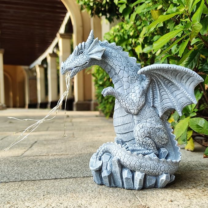 Dragon Solar Garden Statues Outdoor Decoration with LED Light Strings,Dragon Figurine Solar Lights Lawn Décor,Outside Statue Ornament for Patio, Balcony, Yard,Unique Gifts for Mom Grandma-Ruum Studio Home