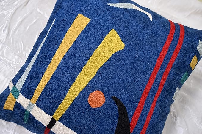 Kandinsky Abstract Pillow Cover - Blue | Modern Throw Pillows | Contemporary Chair Pillow | Modern Farmhouse Pillows | Modern Couch Pillow | Needlepoint Accent Cushion | Size 18x18-Ruum Studio Home