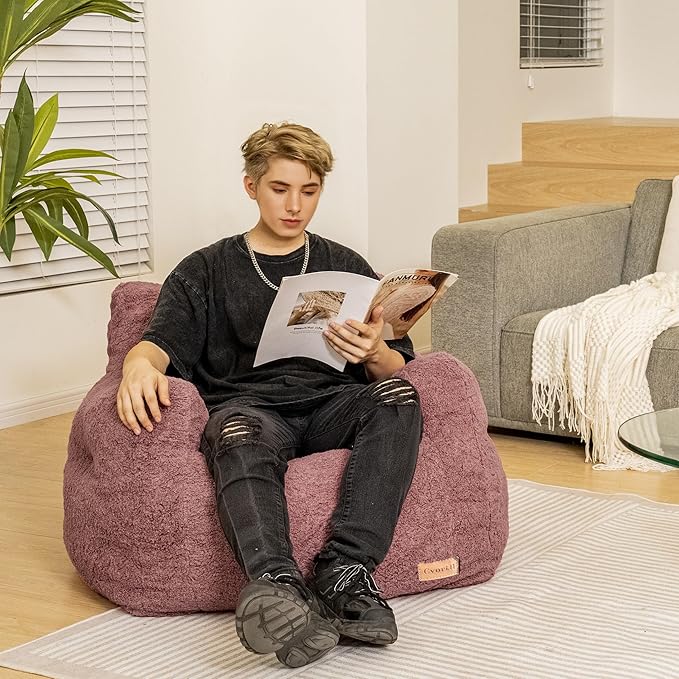 Bean Bag Chair with Filler, Bean Bag Sofa with Tufted Soft Stuffed Filling, Fluffy and Lazy Sofa, Comfy Cozy BeanBag Chairs with Memory Foam for Dorm, Apartment, Living Room (Red)-Ruum Studio Home