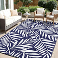 OLANLY Waterproof Outdoor Rug 6x9 ft, Reversible Outdoor Plastic Straw Rug with Leaf Pattern, RV Mat, Indoor Outdoor Carpet for Patio, Camping, Balcony, Deck, Backyard, Navy & White-Ruum Studio Home