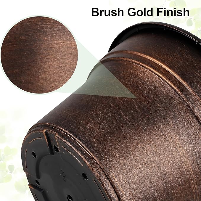Plant Planters Pots Set of 6 Pack 6 Inch, Plastic Flower Pot for Indoor Plants with Drainage Holes & Trays, Resin Decorative Container Sets with Saucer for House Outdoor Garden Planters Dark Gold-Ruum Studio Home