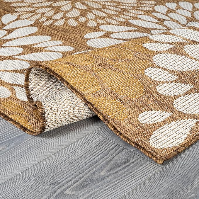 Beverly Rug Outdoor Rug 6x9 Modern Exotic Tropical Leaf Area Rugs for Indoor and Outdoor Patio Deck Porch Garden Water Resistant Washable Outside Carpet (6 x 9 Wooden)-Ruum Studio Home