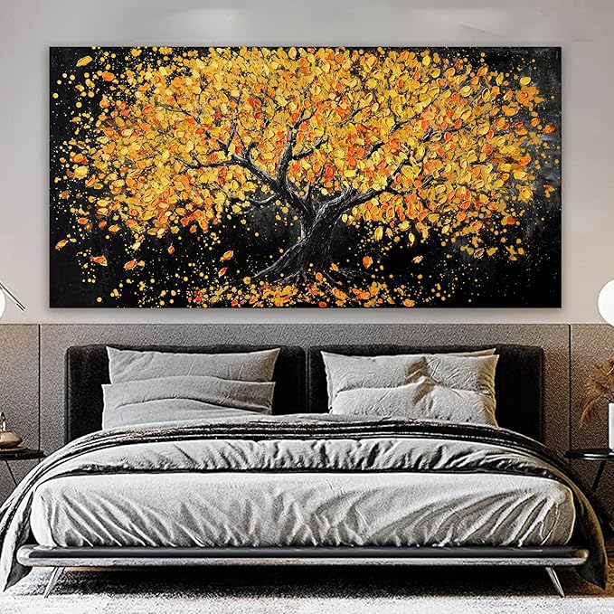 Canvas Wall Art Decor Large Wall Art Pictures for Living Room Artwork for Walls Black and Gold Wall Art Decor Tree of Life Wall Art Modern Wall Art Prints Art Work for Home Office Wall Decor 29" X 58"-Ruum Studio Home