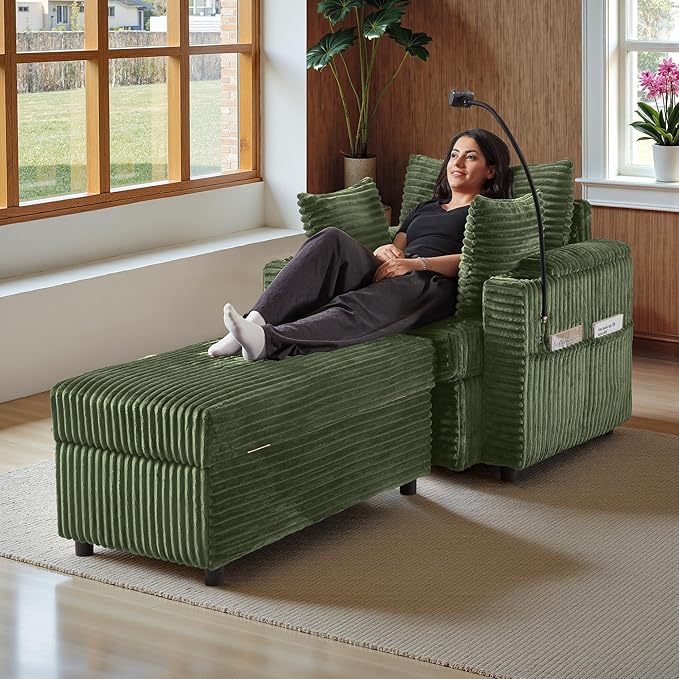Accent Chair with Storage Ottoman Upholstered Living Room Chairs for Reading Chair with Chaise Lounge Chairs Indoor, Comfortable Armchair for Bedroom-Ruum Studio Home