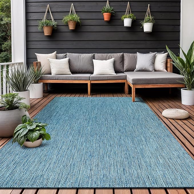 Washable Indoor Outdoor Rug 9x12 Weather Resistant Area Rugs Modern Solid for Porch Deck Balcony Backyard Patio Outside Carpet (9 X 12 Aqua Blue)-Ruum Studio Home