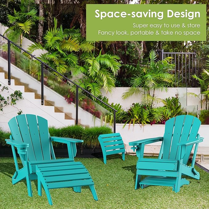 GREENVINES Adirondack-Ottoman | Set of 4 | HDPE Plastic | Outdoor Footrest | All Weather | Foot Rest | Foot Stool | Aqua | for Adirondack Chair | for Patio Backyard Pool-Ruum Studio Home