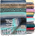 Del Mex Classic Mexican Blanket, Large Authentic Woven Falsa Throw (70"x50"), Artisan Southwest Décor for Beach, Yoga, Outdoors (Navy/Mint)-Ruum Studio Home
