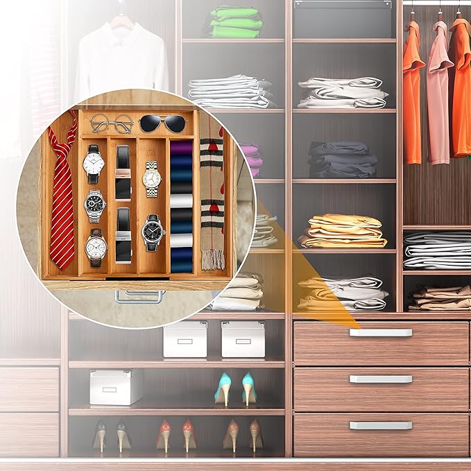 Bellsal Silverware Organizer Kitchen Drawer Organizer Expandable Bamboo Utensil Holder Cutlery Tray for Kitchen Utensil and Flatware Bedroom Office-Ruum Studio Home