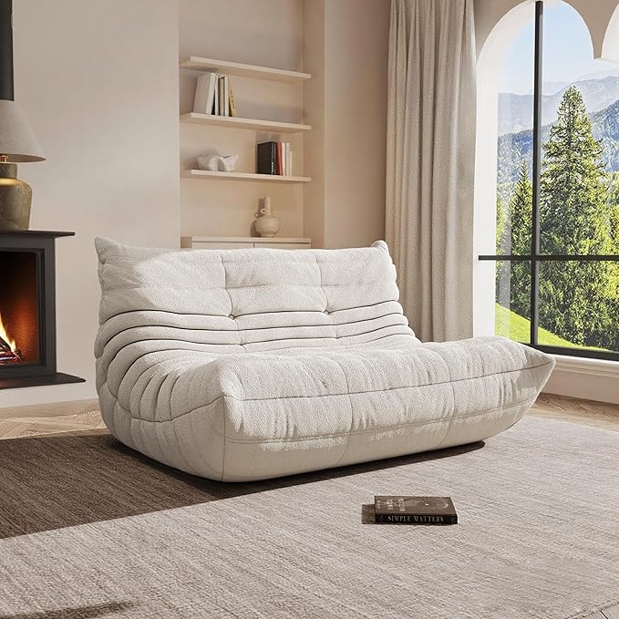 Bean Bag Chair, Oversized Loveseat Fireside Chair for Adults, 2 Seater with Memory Foam Filled, Lazy Sofa Lounge Floor Sofa for Living Room, Bedroom, Office, No Assembly Required. (Beige)-Ruum Studio Home