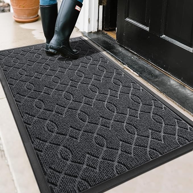 Yimobra Front Door Mat Outdoor Indoor 47x32, All-Season, All-Weather, Heavy Duty Welcome Door Mats Outside Entrance, Non Slip Porch Patio Entrance Mat, Black Gray-Ruum Studio Home