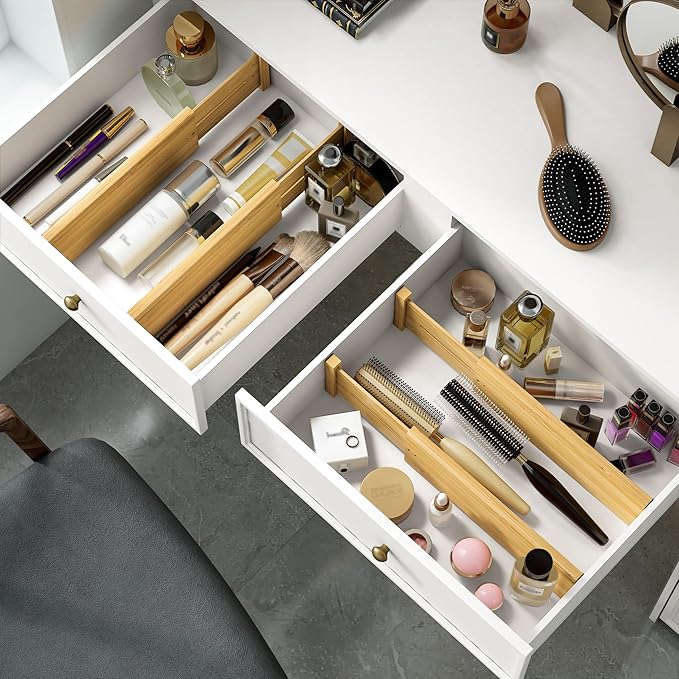 BAMEOS 4 PCS Bamboo Drawer Divider Adjustable Drawer Dividers Kitchen Drawer Organization Utensil Organizers for Kitchen Dresser Bathroom Bedroom and Office-Ruum Studio Home