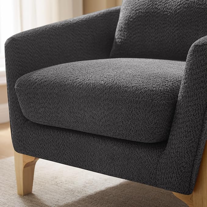 Accent Chair 31" Oversized Reading Chair Comfy Upholstered Boucle Lounge Armchair, Modern Living Room Chair with Back Pillow,Single Sofa Chair for Bedroom, Office (Grey)-Ruum Studio Home