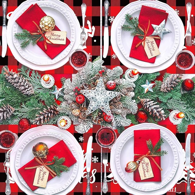 Christmas Placemats Set of 6 Red and Black Plaid Table Mats Plastic Xmas Recyclable Place Mats Washable Holiday Table Decoration for Indoor Outdoor Christmas Party Kitchen Dining-Ruum Studio Home
