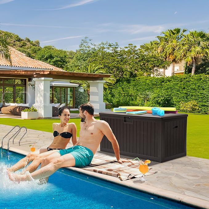 YITAHOME 150 Gallon Double-Wall Deck Box with Side Handles, Outdoor Large Storage for Patio Furniture Cushions, Garden Pool Accessories, Water Resistant & Lockable-Ruum Studio Home