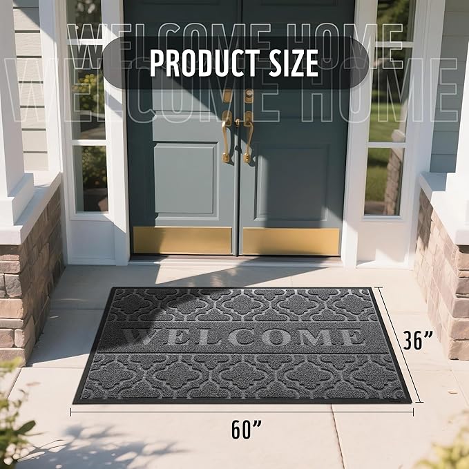 Yimobra Welcome Mat Outdoor Indoor, All-Season Waterproof Front Door Mat Outside Entrance, All-Weather Heavy Duty Non-Slip Doormat, Low Profile Porch Patio Entrance Mats, 60x36, Dark Grey-Ruum Studio Home
