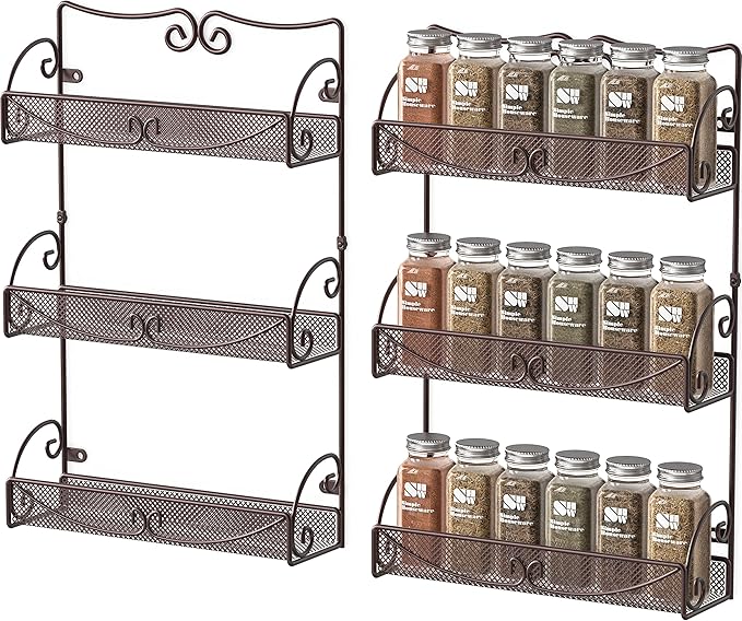 Deco Brothers 3 Tier Wall Mounted Spice Rack, 2 Pack, Bronze-Ruum Studio Home