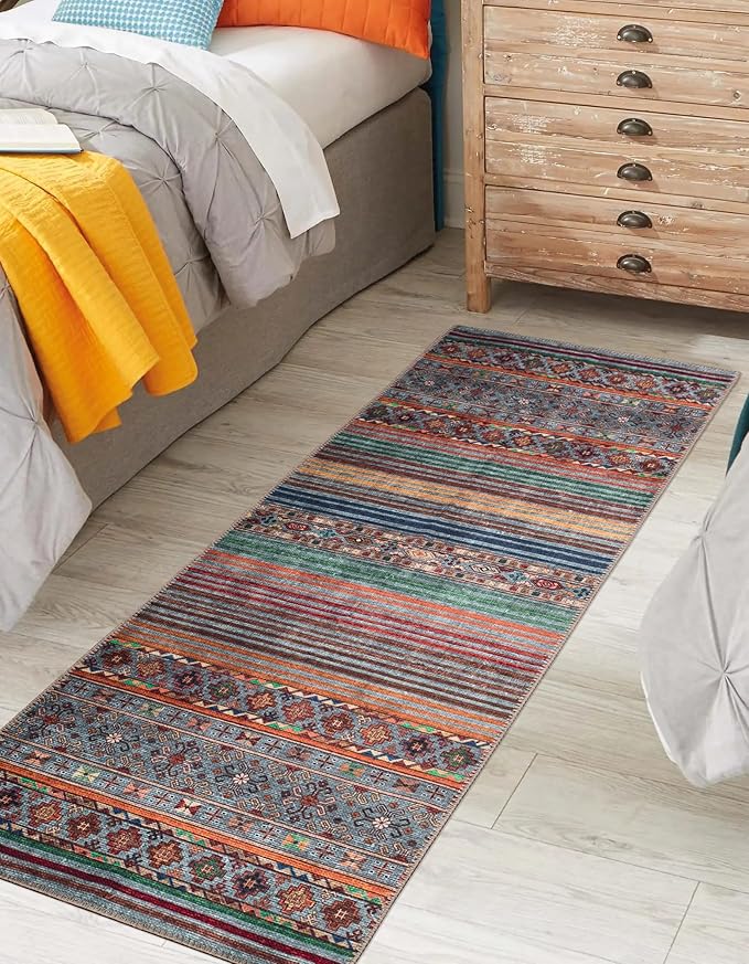 Keen Home Design 2x12 Rug - Machine Washable Runner Rug with Non-Slip Backing, Ideal for Hallway, Entryway, Kitchen, Laundry Room - Vintage, Easy Clean, Durable, Low Pile - (2'6" x 12')-Ruum Studio Home