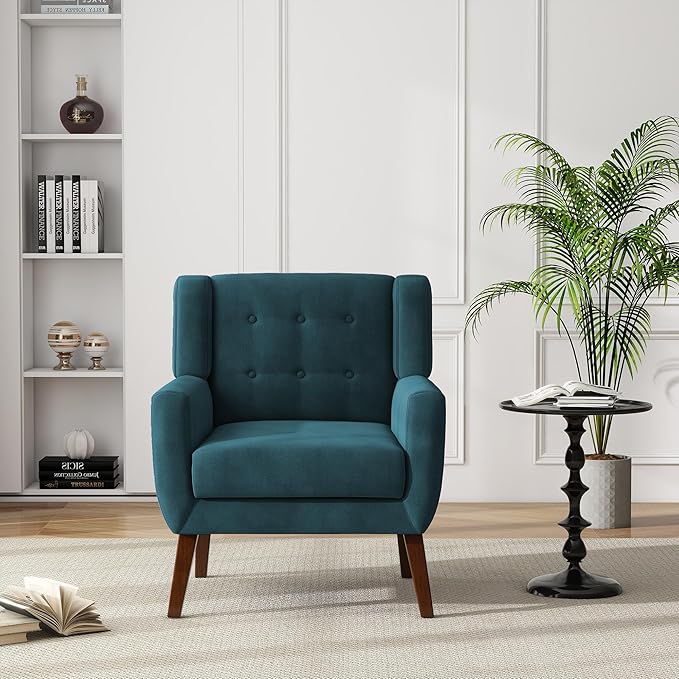 UIXE Accent Chairs Set of 2, Velvet Upholstered Armchair for Living Room, Modern Club Arm Chairs Comfy Single Sofa Button Tufted Bedroom Reading Seat - Blue-Ruum Studio Home