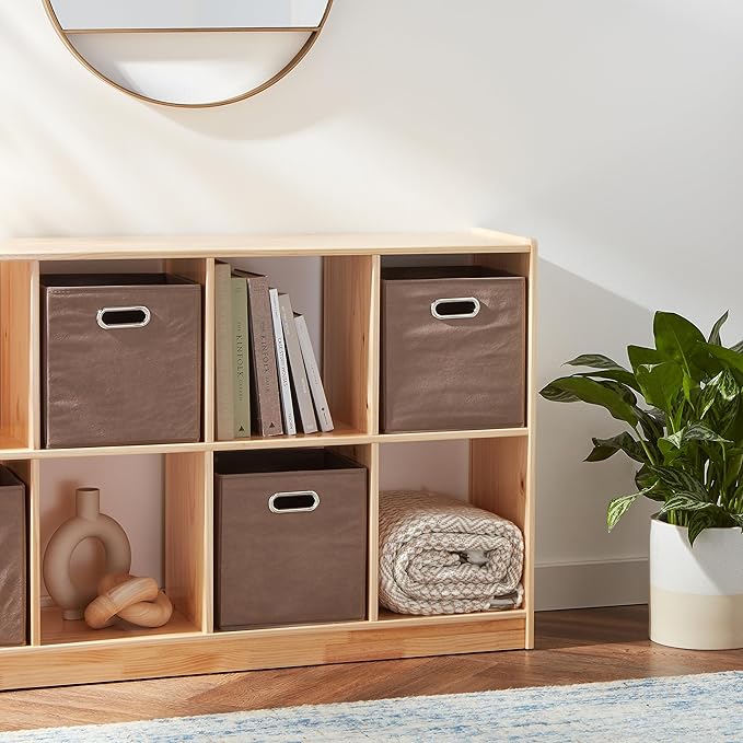 Amazon Basics Collapsible Cube Storage Organizer Bins, 6-Pack, 10.5 x 10.5 x 11 inches, Taupe-Ruum Studio Home