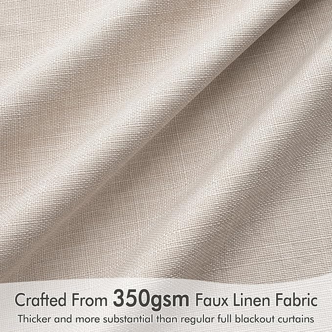 MIULEE 100% Blackout Curtains 120 Inch Long 2 Panels Set for Bedroom, Thick Luxury Faux Linen Black Out Curtain Room Darkening Back Tab Pleat Window Textured Drapes with Hooks for Living Room, Beige-Ruum Studio Home
