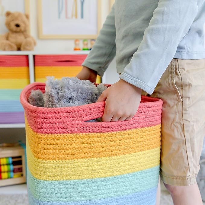 NaturalCozy Storage Cubes 11 Inch Cotton Rope Woven Baskets for Organizing, 3-Pack | Cube Storage Bin | Square Storage Baskets for Shelves Organizer, Classroom, Kids Toy Bins, Closet, Baby Nursery-Ruum Studio Home