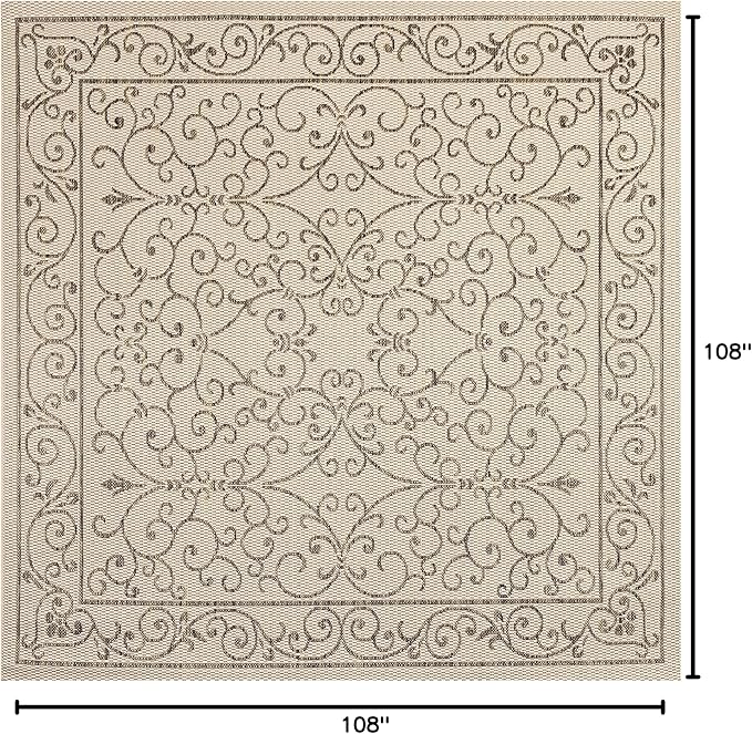 JONATHAN Y Vintage Filigree Indoor Outdoor Square Area Rug 9X9 Beige/Brown, Charleston Textured Weave for Backyard, Patio, Porch, Easy-Cleaning, High Traffic, Pet-Friendly, Non-Shedding (SMB106A-9SQ)-Ruum Studio Home