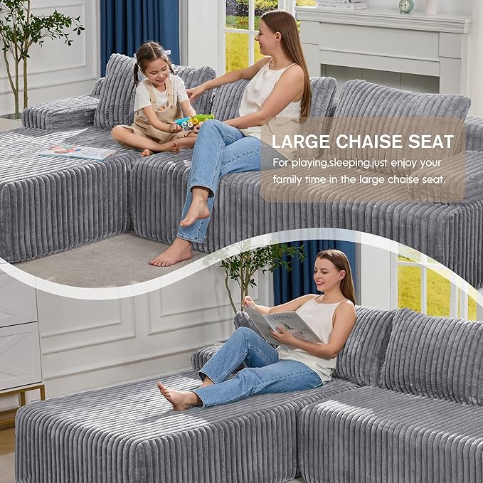 Hobestluk Modular Sectional Sofa Couches 108" L-Shape Couch 3 Seat Modular Sofa Memory Foam Sectional Couches for Living Room, Boneless Couch with Oversized Chaise (Light Grey, Left Facing)-Ruum Studio Home