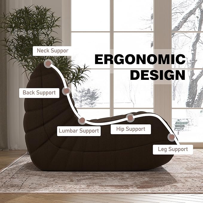 Bean Bag Chair, Memory Foam Bean Bag Sofa Large Bean Bag Chair for Adults, Bean Bag Chairs for Teens with High Density Comfortable Foam, Bean Bag for Living Room, Bedroom (Coffee)-Ruum Studio Home