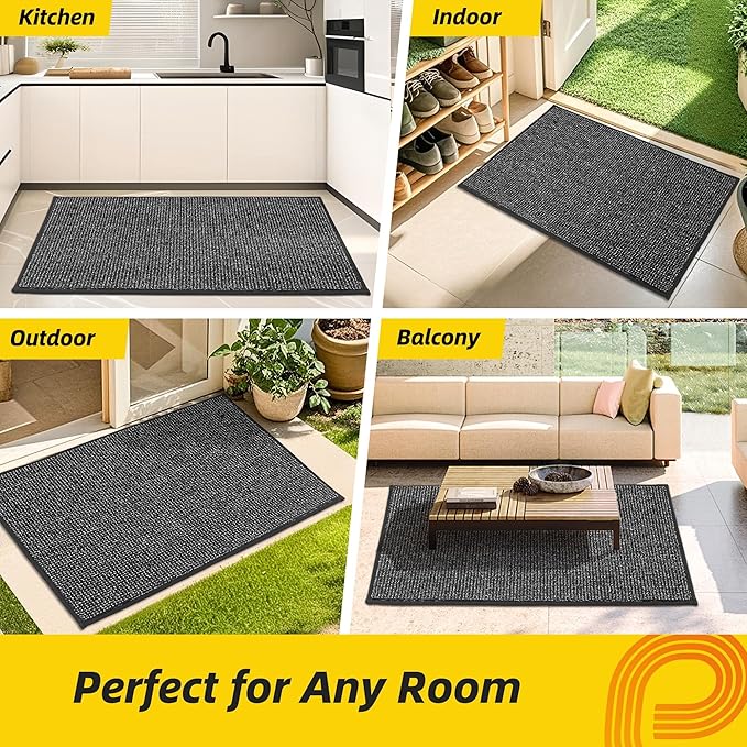 JSEI Dirt Trapper Door Mat 20"x32" Non-Slip Washable Entrance Mat, Dog Doormats, Absorbent & Fade-Resistant Floor Mats, Low Profile Welcome Mats for Entryway, Front Door, and Inside Entrance,Dark Grey-Ruum Studio Home