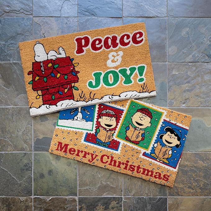 Gertmenian Peanuts Snoopy Coir Doormat - 2x3 Welcome Mat (2-Pack), Ideal for High Traffic Areas in Front Door, Garage, Entryway - Peace & Joy, 80023-Ruum Studio Home