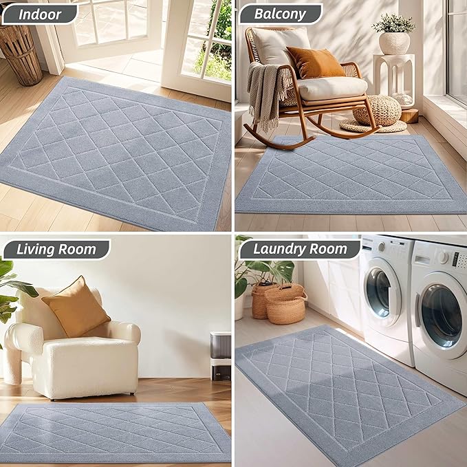 BEQHAUSE Dirt Trapper Door Mat 24" x 36", Doormat Non-Slip Entryway Rugs Washable, Dog Door Mat Stain Resistant and Absorbent Welcome Floor Mat for Front Back Door, Muddy Wet Shoes & Paws, Grey-Ruum Studio Home