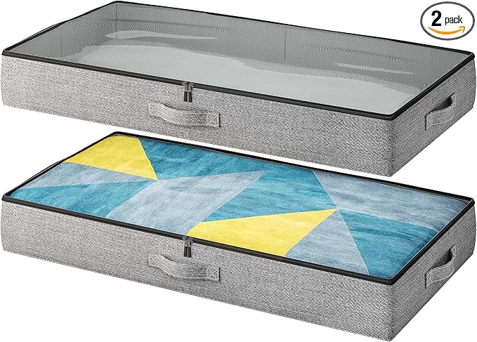 2-Pack Under Bed Storage Containers, 4.5 Inches Tall Low Profile Underbed Clothes Storage Organizer Bin with Sturdy Sidewalls/Bottom, Underbed Storage Bins 2 Storage Thin Bins-Ruum Studio Home