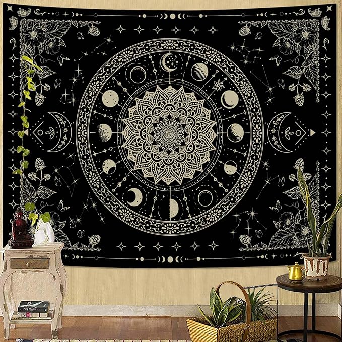 Lunerfex Mandala Moon Tapestry Boho Tapestry for Bedroom Black Tapestries Wall Hanging Living Room Wall Art and Home Decor 60x80-Ruum Studio Home